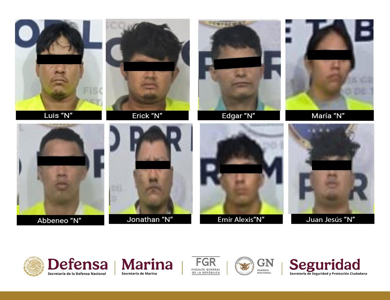 En Tabasco fueron detenidas ocho personas con armas y droga